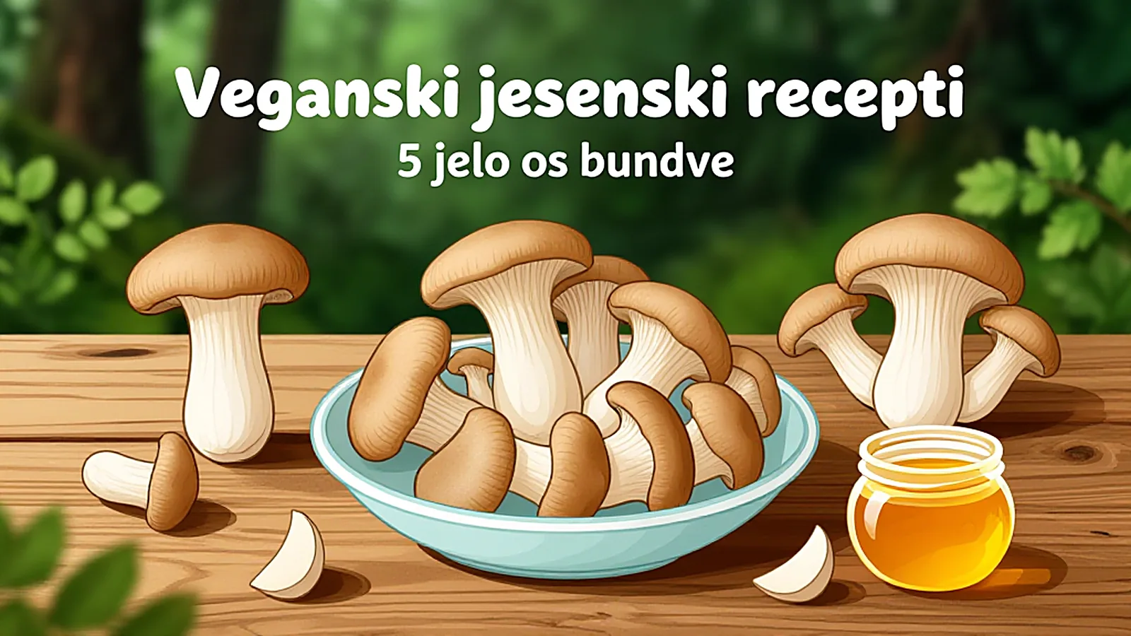 Jesenja vegan jela: kremasta čorba od bundeve, pečurke i pečeni kesten na drvenom stolu